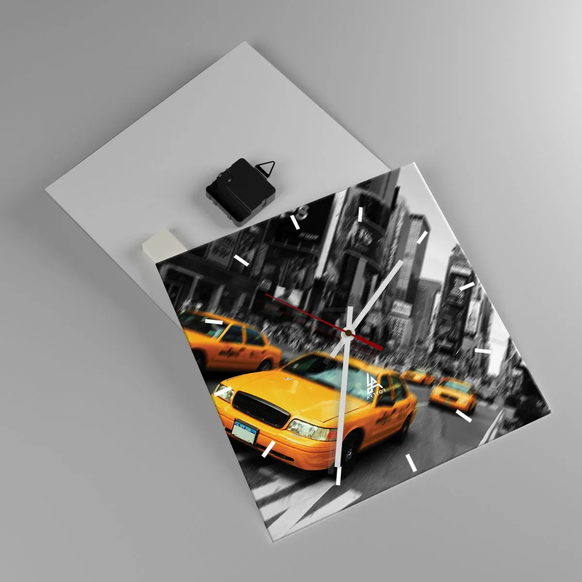 Wanduhr - Glasuhr - Gelbe Taxis an einer belebten Kreuzung in der Stadt - 30x30cm - New Yorker Sonnentropfen - Moderne Wanddekoration für Wohnzimmer und Schlafzimmer ARTTOR