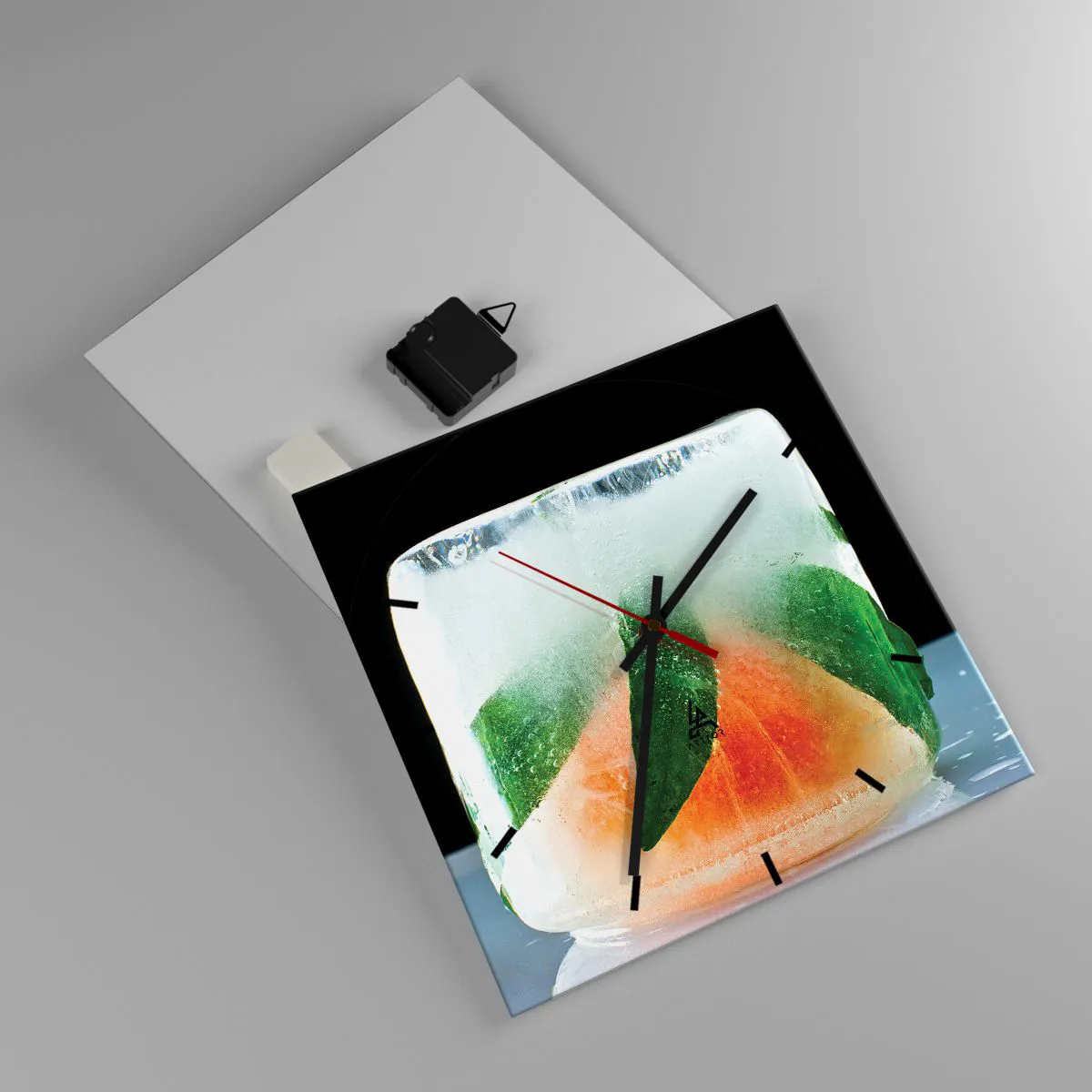 Relógio de parede - Relógio em vidro - Frescor e refresco - 30x30 cm