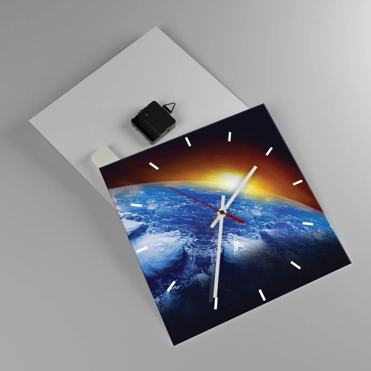 Relógio de parede - Relógio em vidro - Nascer do sol sobre o planeta azul - 30x30 cm