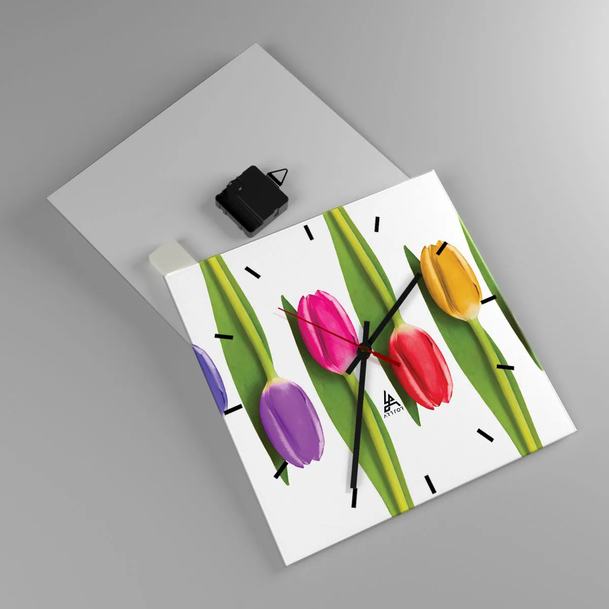 Ceas de perete - Ceas pe sticlă - Compoziție curcubeu - 30x30 cm