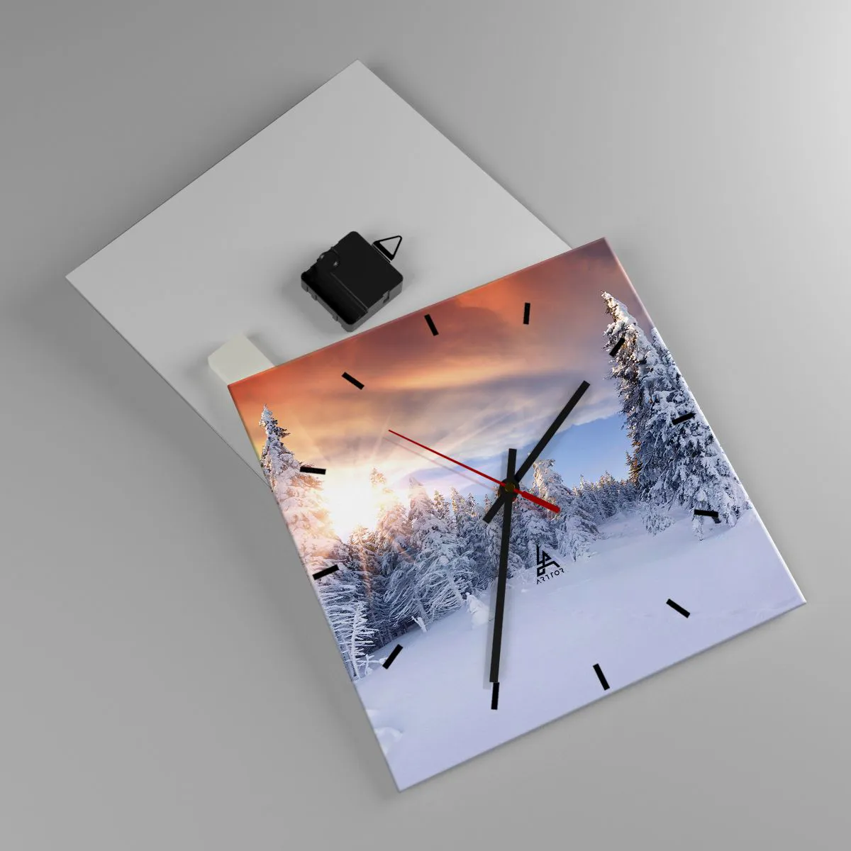 Reloj de pared - Reloj de vidrio - Paisaje invernal con un bosque nevado al atardecer - 30x30cm - Un espectáculo de naturaleza nevada - Decoración de pared moderna para salón y dormitorio ARTTOR