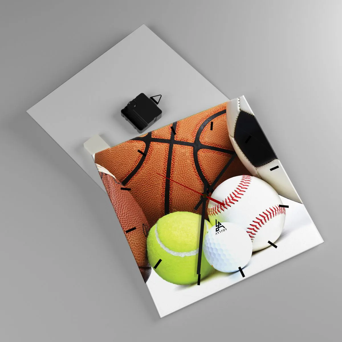 Reloj de pared - Reloj de vidrio - Balones de diversas disciplinas deportivas - 30x30cm - Unidos por el deporte - Decoración de pared moderna para salón y dormitorio ARTTOR