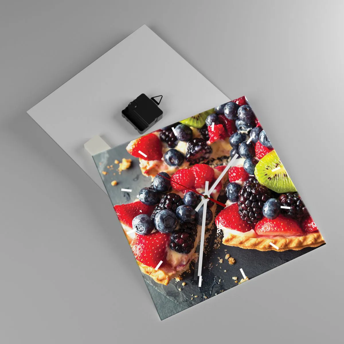Zegar ścienny - Kolorowa tarta z owocami i kremem - 30x30cm - Dolce vita! - Nowoczesna dekoracja ścienna do salonu i sypialni ARTTOR