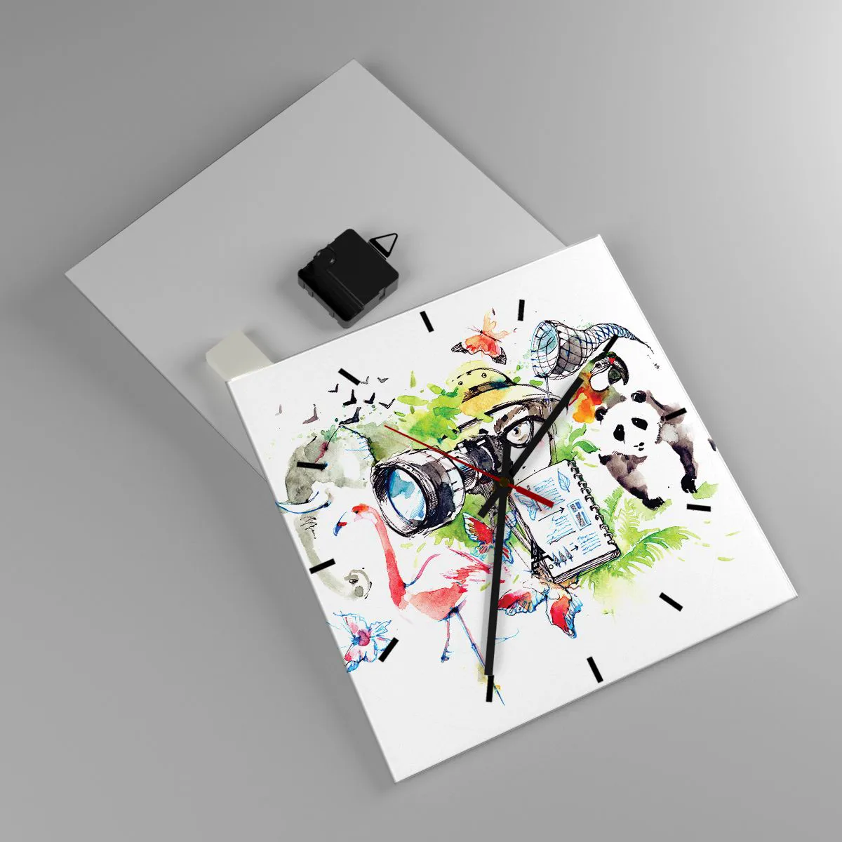 Relógio de parede - Relógio em vidro - Através da lente do viajante - 30x30 cm