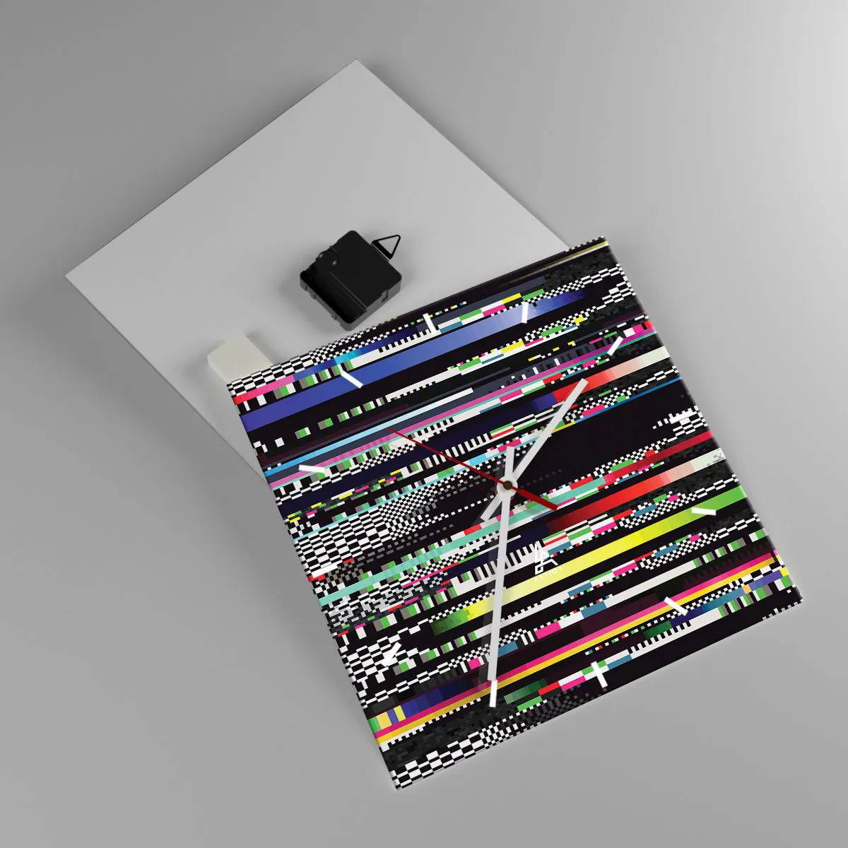 Wanduhr - Glasuhr - Bunte Linien und Pixel im abstrakten Stil - 30x30cm - Das Kontrollbild der Realität - Moderne Wanddekoration für Wohnzimmer und Schlafzimmer ARTTOR