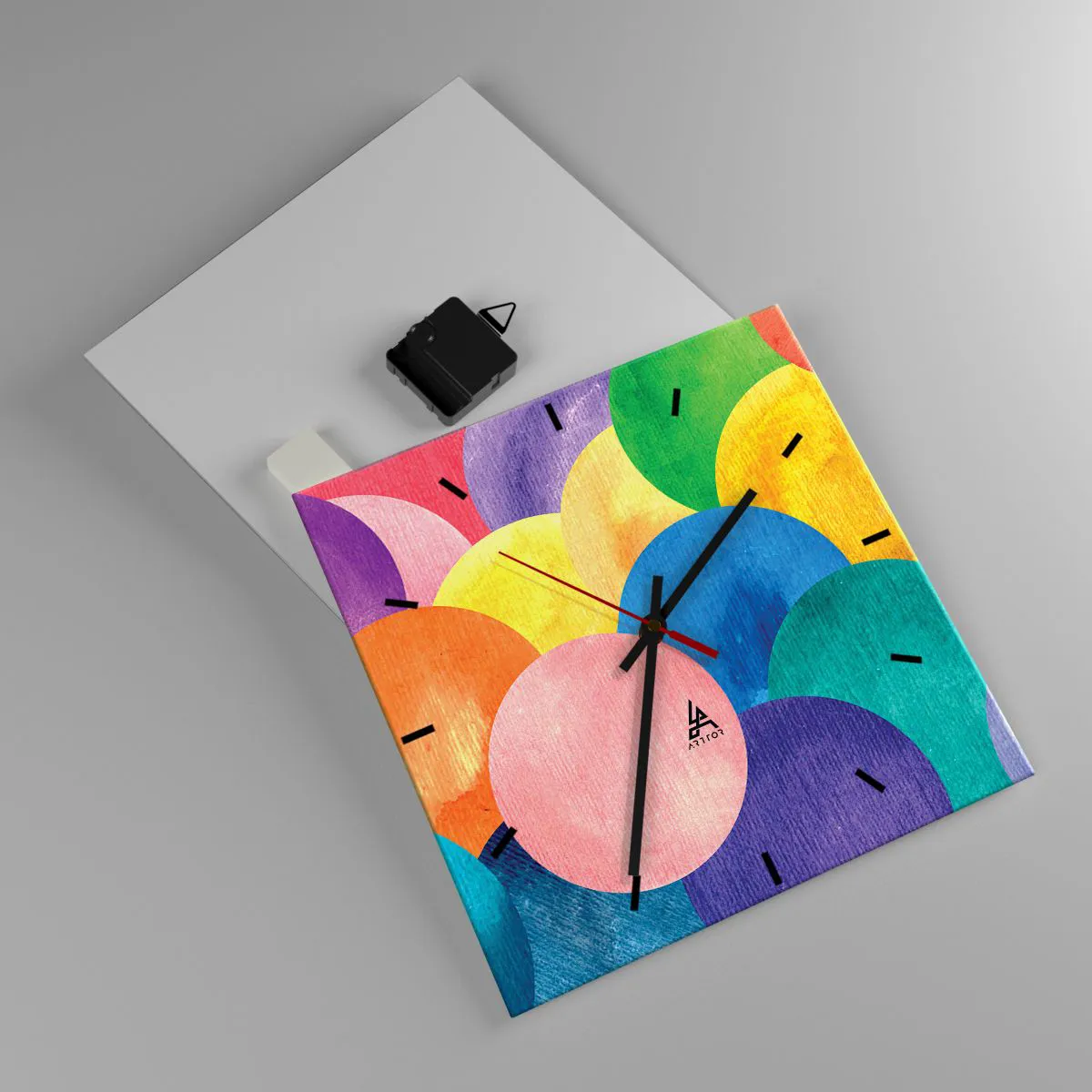 Reloj de pared - Reloj de vidrio - Círculos coloridos en estilo acuarela - 30x30cm - La plenitud original de la vida - Decoración de pared moderna para salón y dormitorio ARTTOR