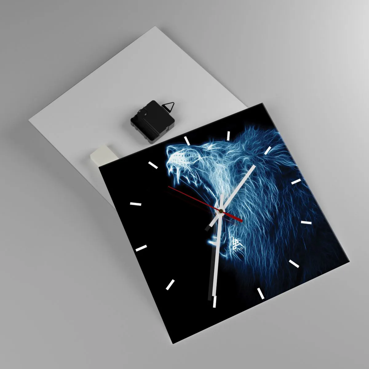 Wanduhr - Glasuhr - Ein markantes Löwengesicht im Neon-Stil - 30x30cm - Der feurige Zorn des Königs - Moderne Wanddekoration für Wohnzimmer und Schlafzimmer ARTTOR