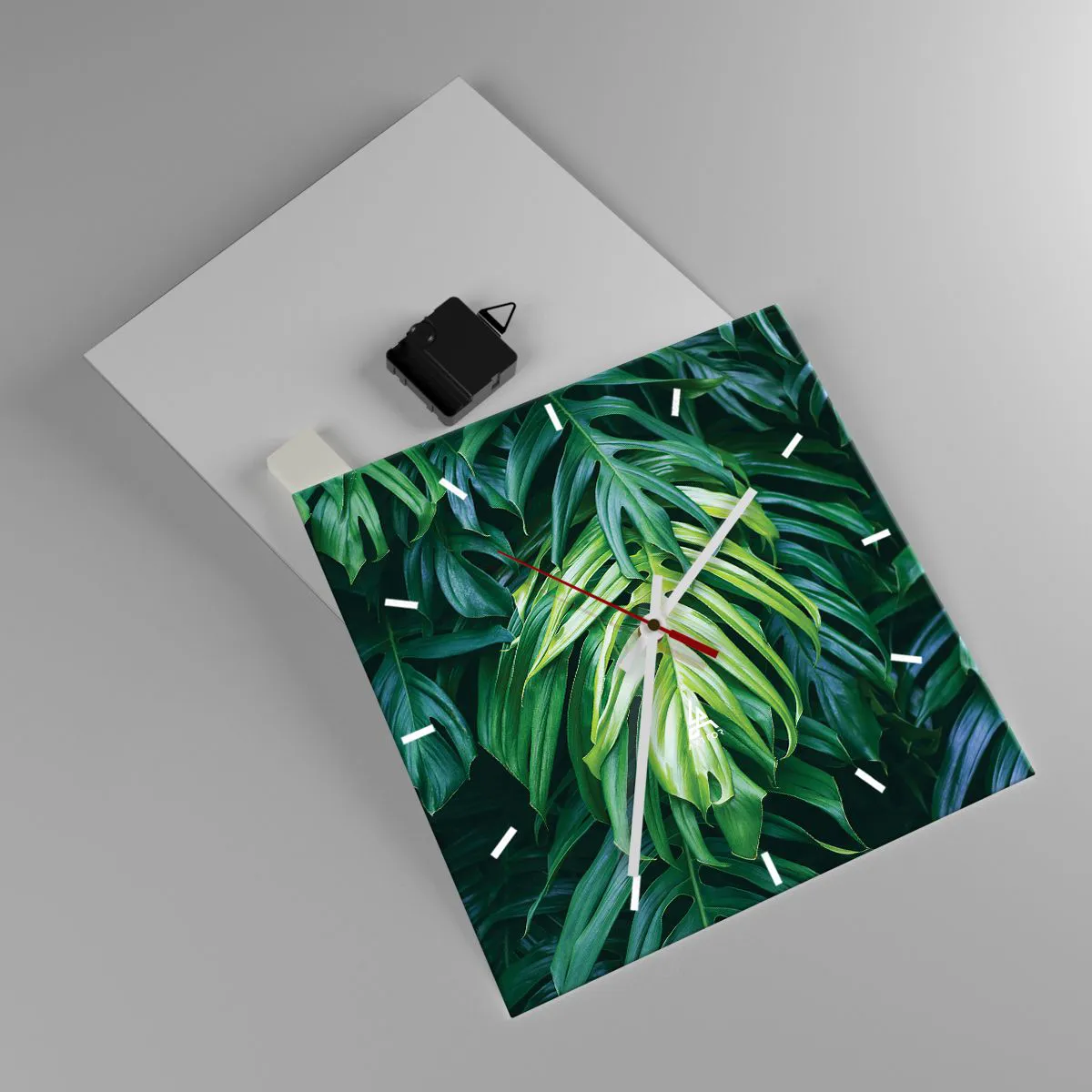 Horloge murale - Pendule murale - Feuilles vertes dans un arrangement tropical dense - 30x30cm - Immergez-vous dans la fraîcheur - Décoration murale moderne pour le salon et la chambre ARTTOR