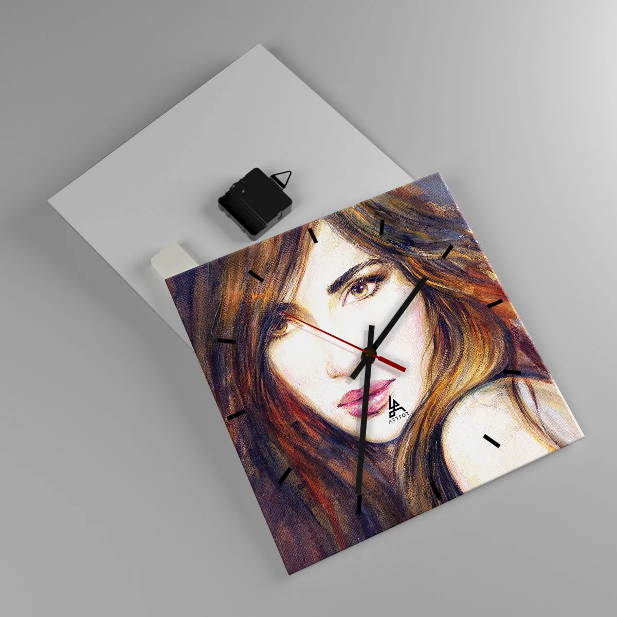Wanduhr - Glasuhr - Porträt einer Frau im malerischen Stil - 30x30cm - Einen Penny für deine Gedanken - Moderne Wanddekoration für Wohnzimmer und Schlafzimmer ARTTOR