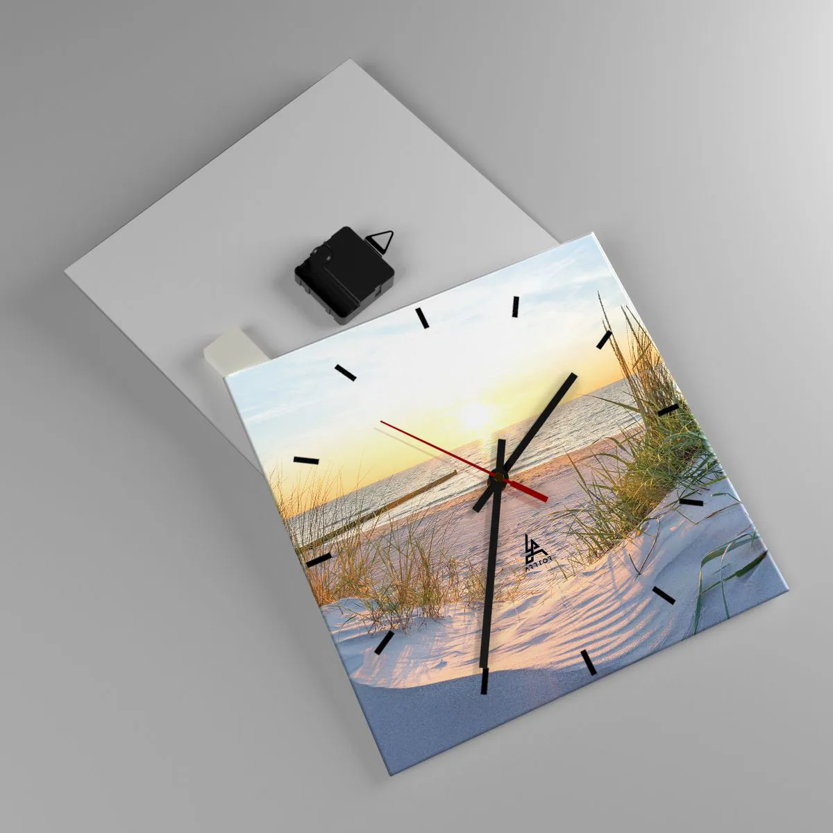 Orologio da parete - Orologio in Vetro - Una spiaggia sabbiosa con vista sul tramonto sul mare - 30x30cm - Rumore del mare, uccelli che cantano, spiaggia selvatica tra i cespugli... - Decorazione murale moderna per soggiorno e camera da letto ARTTOR