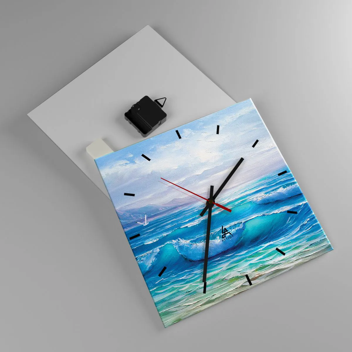 Zegar ścienny - Malowniczy krajobraz morza z falami i błękitnym niebem - 30x30cm - Niesie ukojenie - Nowoczesna dekoracja ścienna do salonu i sypialni ARTTOR