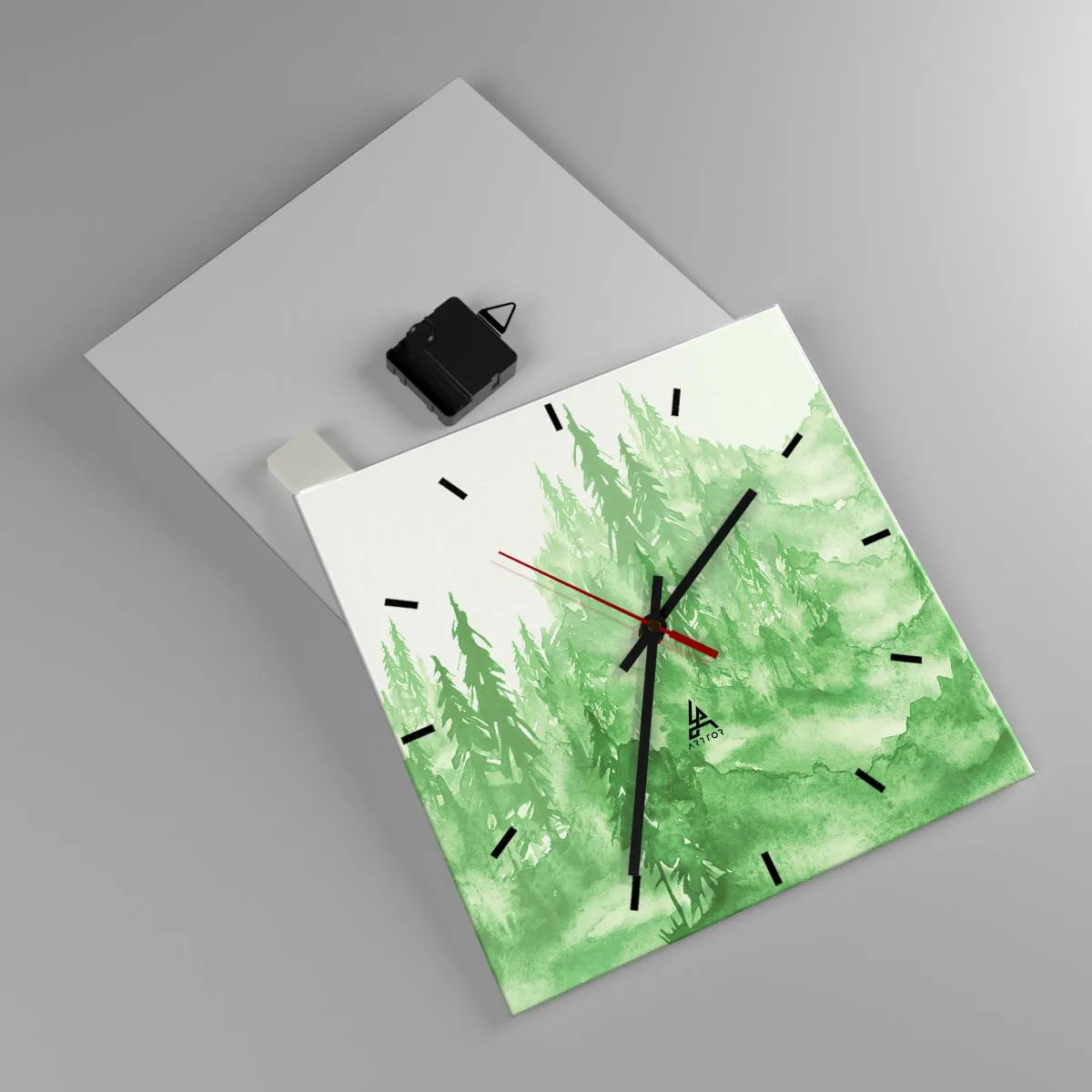 Nástěnné hodiny - Rozmazaný zelenou mlhou - 30x30 cm