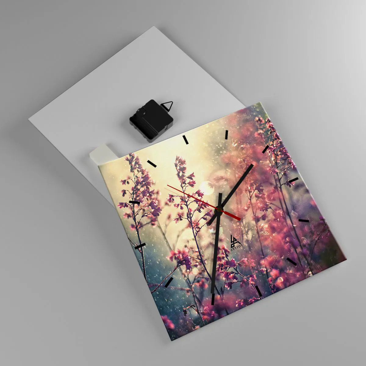 Wanduhr - Glasuhr - Blumen im Sonnenlicht vor dem Hintergrund der Natur - 30x30cm - Geheimnisvoller Garten - Moderne Wanddekoration für Wohnzimmer und Schlafzimmer ARTTOR