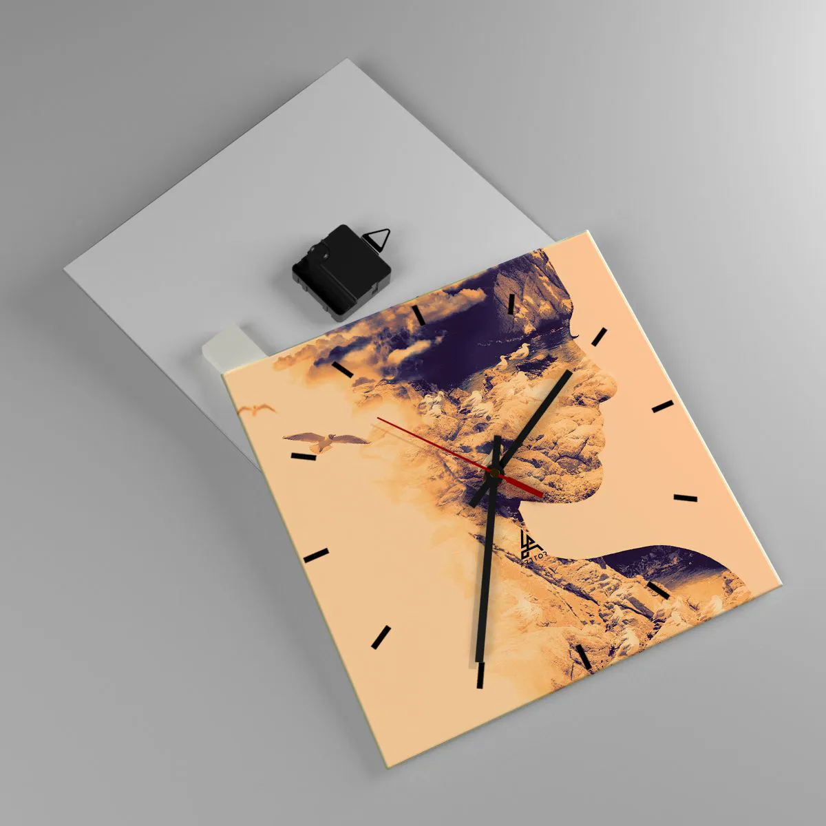 Wanduhr - Glasuhr - Profil einer Frau mit der Natur im Hintergrund in warmen Tönen - 30x30cm - Von Natur aus schön - Moderne Wanddekoration für Wohnzimmer und Schlafzimmer ARTTOR