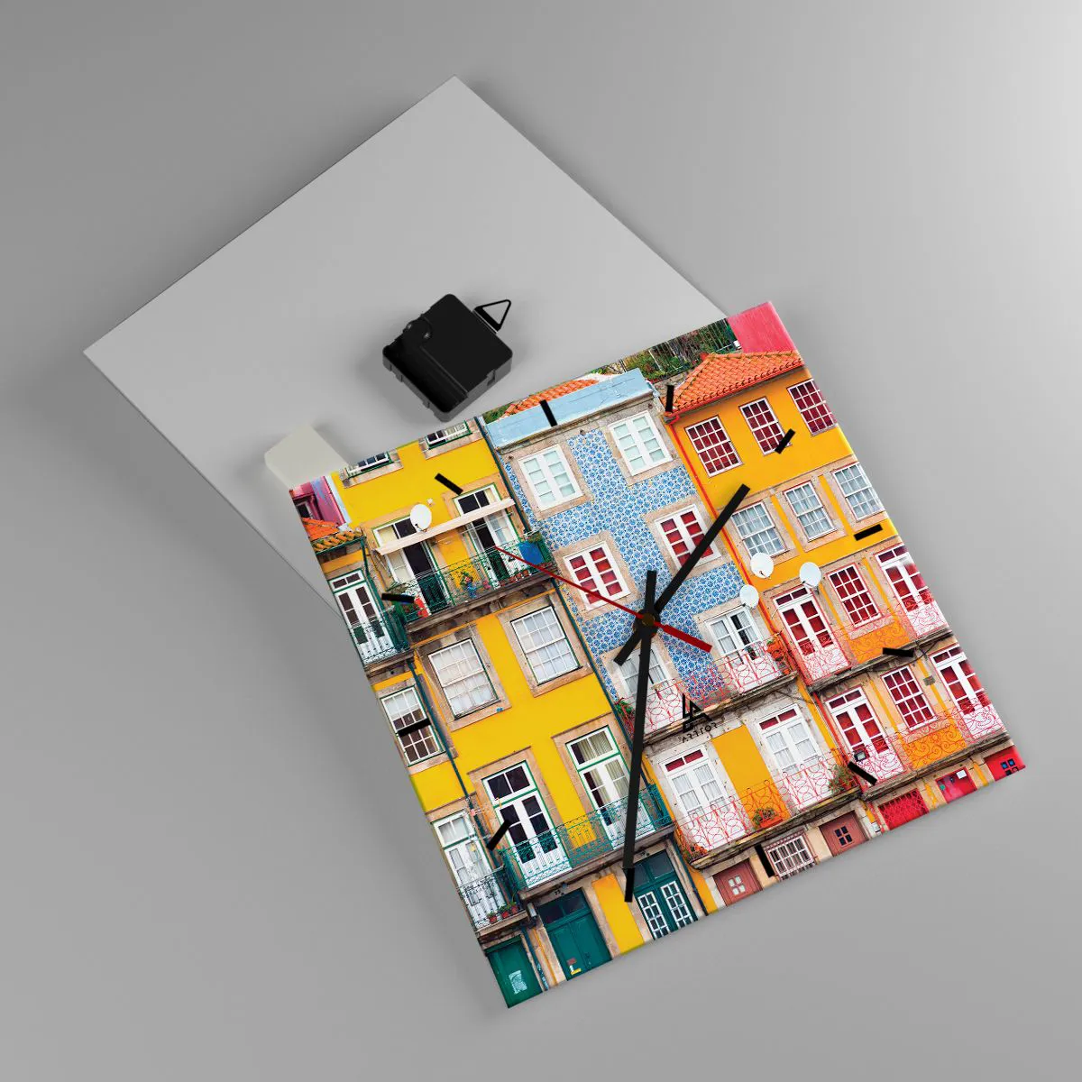 Wanduhr - Glasuhr - Bunte Fassaden von Mietshäusern im Stadtbild - 30x30cm - Farben der Altstadt - Moderne Wanddekoration für Wohnzimmer und Schlafzimmer ARTTOR