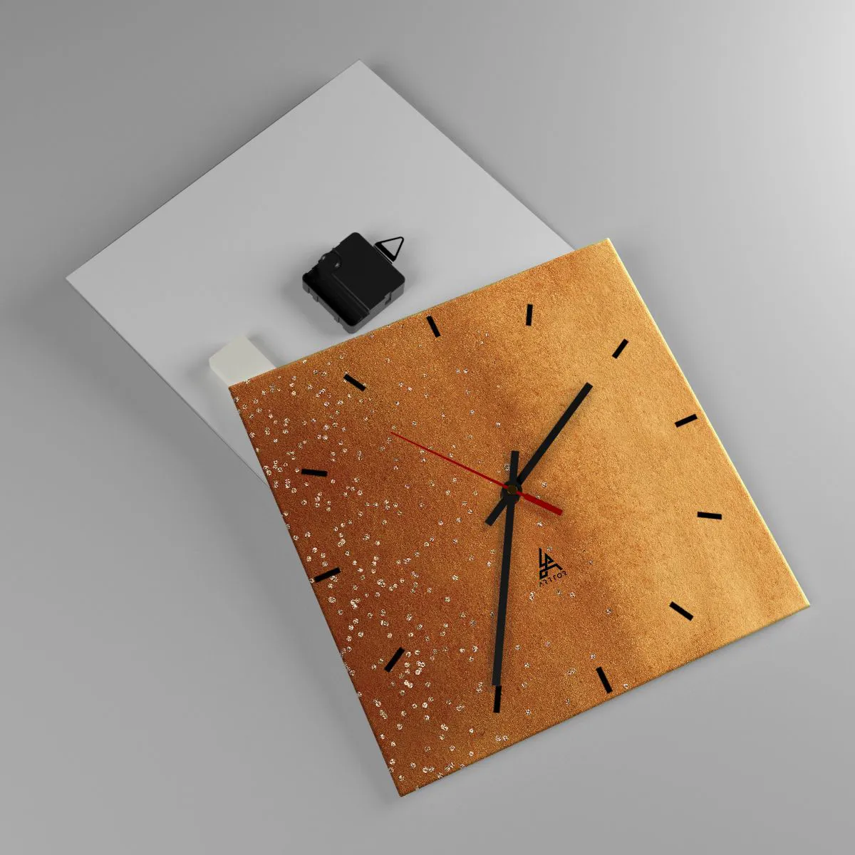 Zegar ścienny - Złoty gradient z subtelnym połyskiem i zdobieniem - 30x30cm - Narodziny światła - Nowoczesna dekoracja ścienna do salonu i sypialni ARTTOR