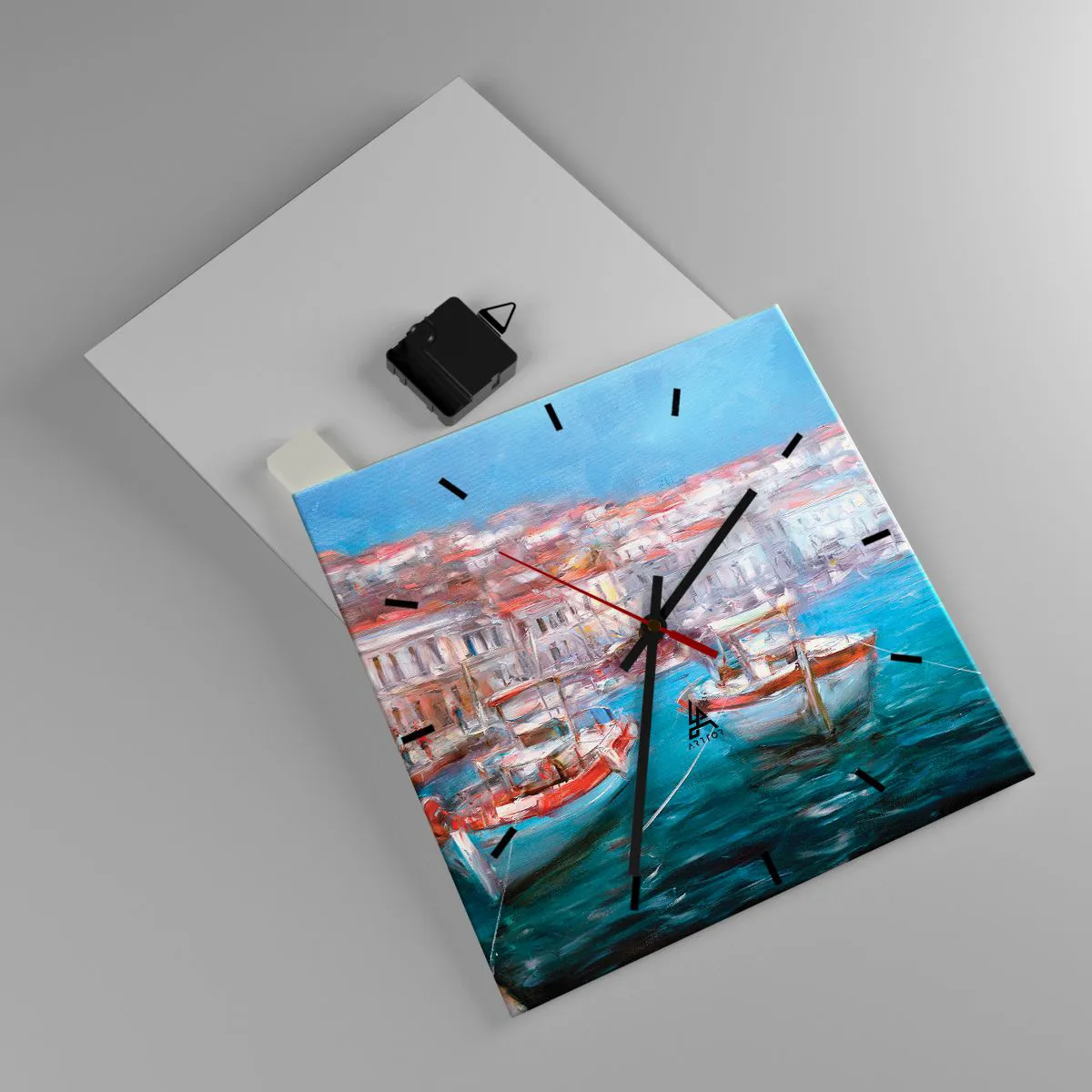 Wanduhr - Glasuhr - Boote in einer malerischen italienischen Bucht - 30x30cm - Italienische Bucht - Moderne Wanddekoration für Wohnzimmer und Schlafzimmer ARTTOR