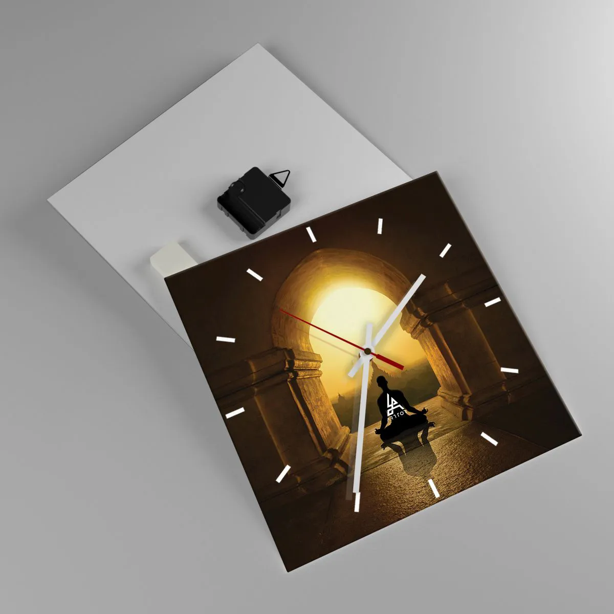 Orologio da parete - Orologio in Vetro - Silhouette di una persona in meditazione alla luce del sole al tramonto - 30x30cm - Armonia completa - Decorazione murale moderna per soggiorno e camera da letto ARTTOR