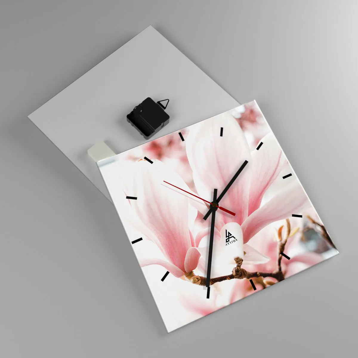 Orologio da parete - Orologio in Vetro - Delicati fiori di magnolia in tonalità pastello - 30x30cm - Tenerezza senza fine - Decorazione murale moderna per soggiorno e camera da letto ARTTOR