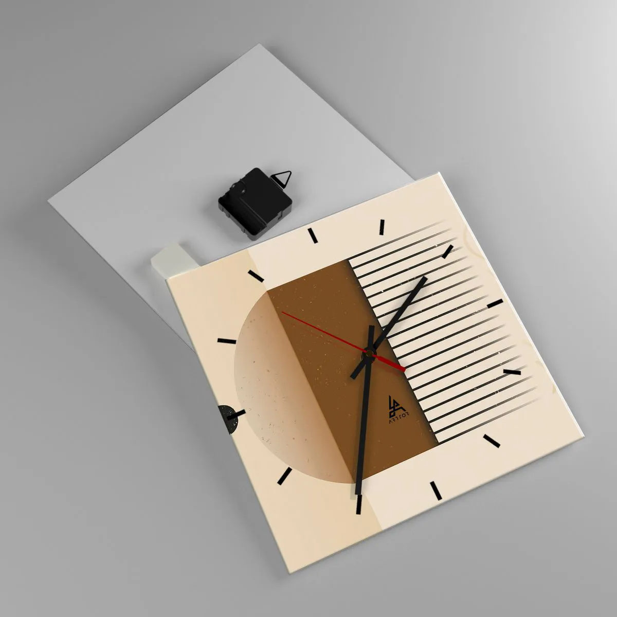 Horloge murale - Pendule murale - Composition géométrique abstraite dans les tons beige et marron - 30x30cm - Différents états - Décoration murale moderne pour le salon et la chambre ARTTOR