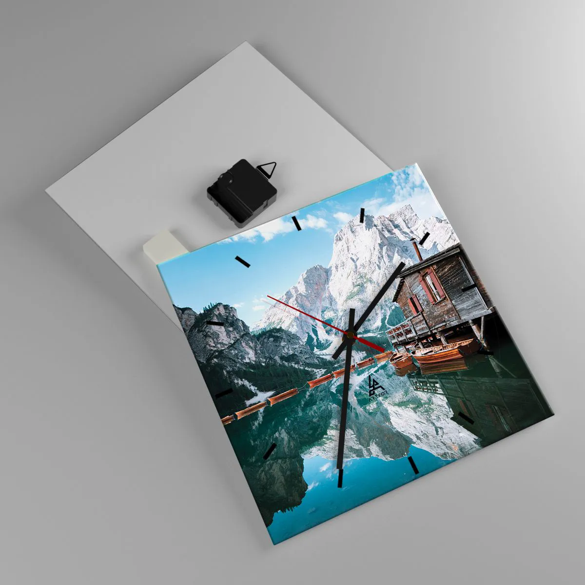 Ceas de perete - Ceas pe sticlă - Dimineață cristalină de munte - 30x30 cm