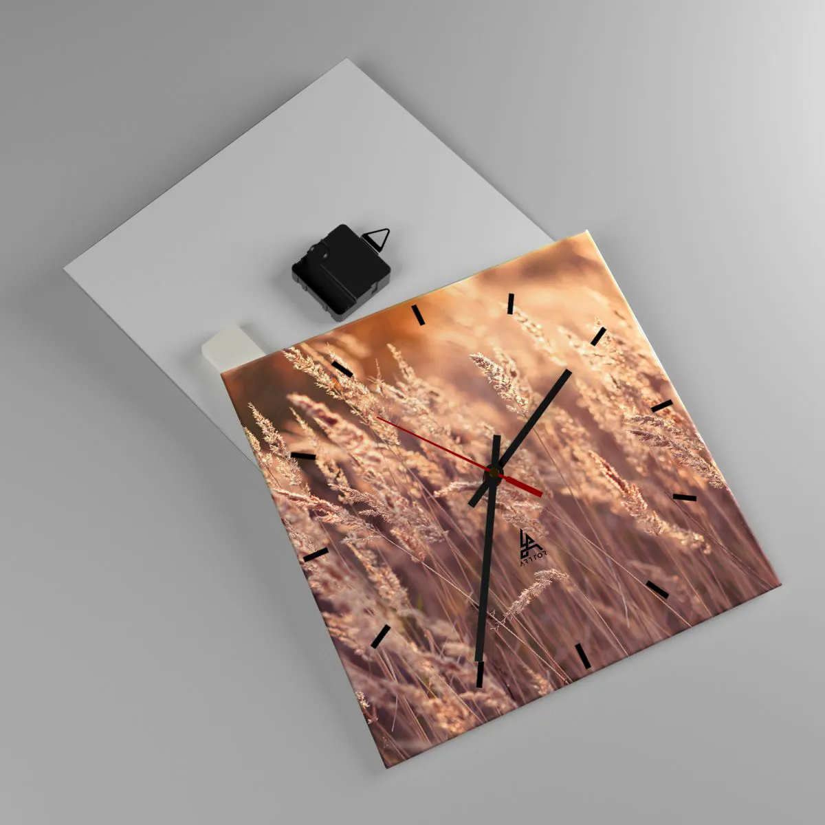 Wanduhr - Glasuhr - Goldene Gräser vor dem Hintergrund der untergehenden Sonne - 30x30cm - Bereit, den Herbst willkommen zu heißen - Moderne Wanddekoration für Wohnzimmer und Schlafzimmer ARTTOR