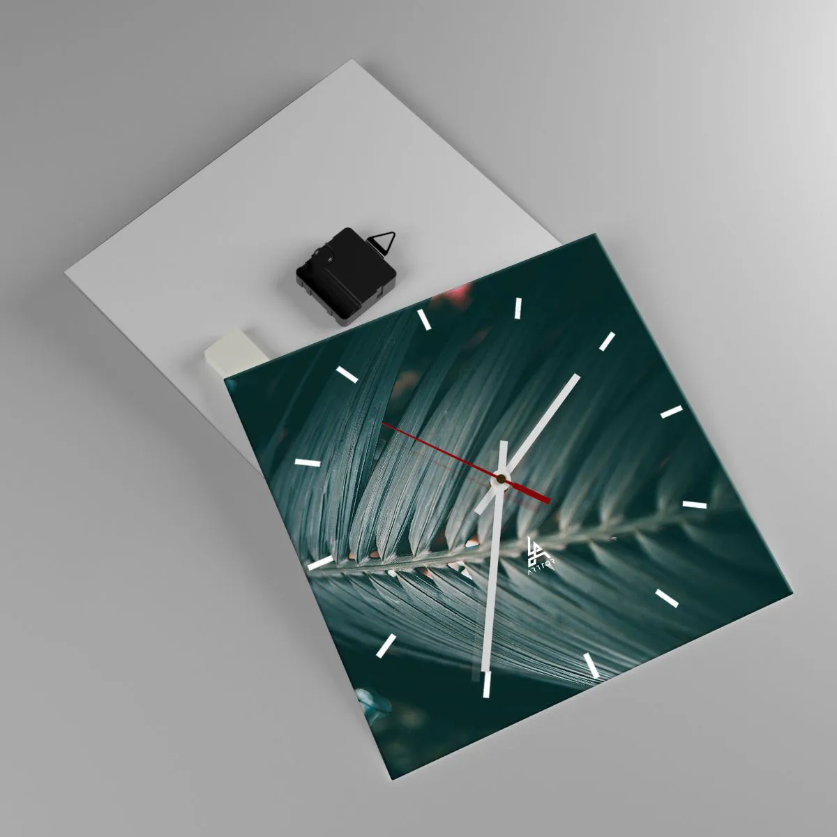 Wanduhr - Glasuhr - Nahaufnahme eines dunkel getönten Palmblattdetails - 30x30cm - Die Präzision der Natur - Moderne Wanddekoration für Wohnzimmer und Schlafzimmer ARTTOR