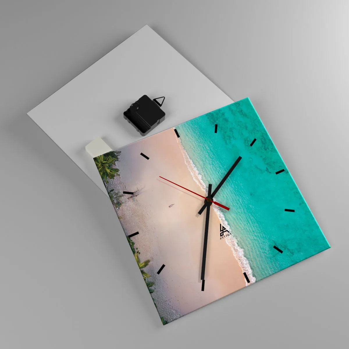 Zegar ścienny - Tropikalna plaża z turkusową wodą z lotu ptaka - 30x30cm - Rajska plaża - Nowoczesna dekoracja ścienna do salonu i sypialni ARTTOR