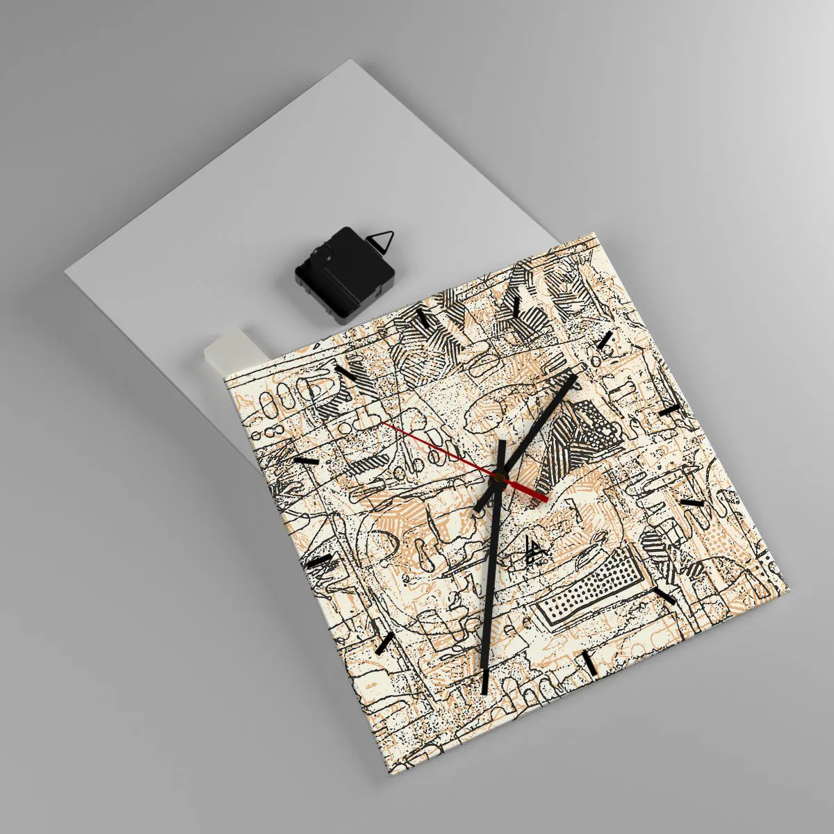 Zegar ścienny - Abstrakcyjne wzory i linie na beżowym tle - 30x30cm - Czeka na rozszyfrowanie - Nowoczesna dekoracja ścienna do salonu i sypialni ARTTOR
