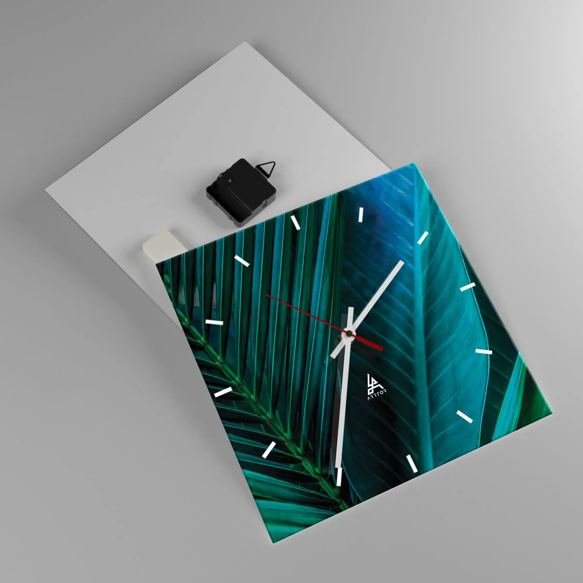 Wanduhr - Glasuhr - Nahaufnahme von tropischen grünen Blättern - 30x30cm - Die Anatomie des Grüns - Moderne Wanddekoration für Wohnzimmer und Schlafzimmer ARTTOR