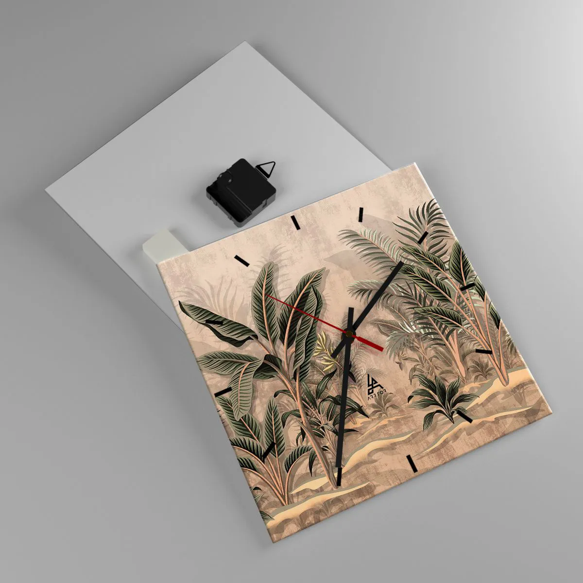 Relógio de parede - Relógio em vidro - Gravura em estilo colonial - 30x30 cm