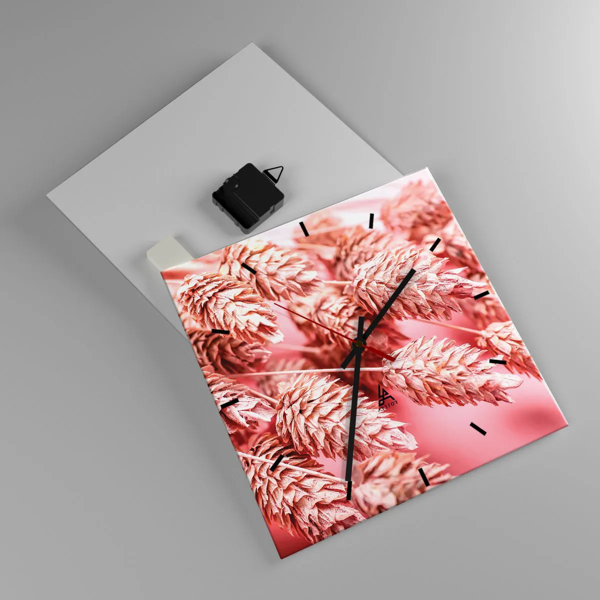 Wall clock - Clock on glass - Flowery Cascade in Pink - 30x30 cm