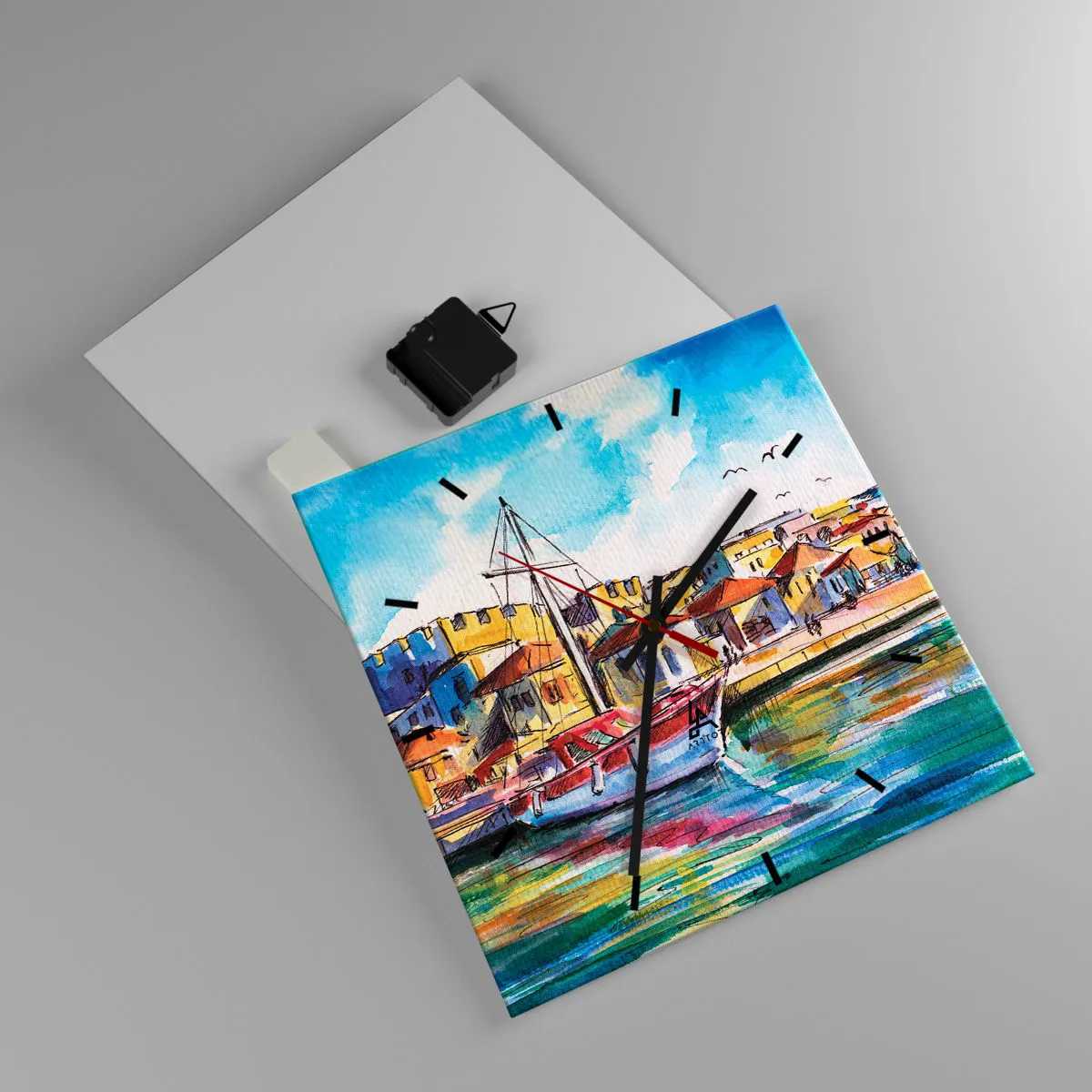 Ceas de perete - Ceas pe sticlă - Curcubeu după-amiază - 30x30 cm