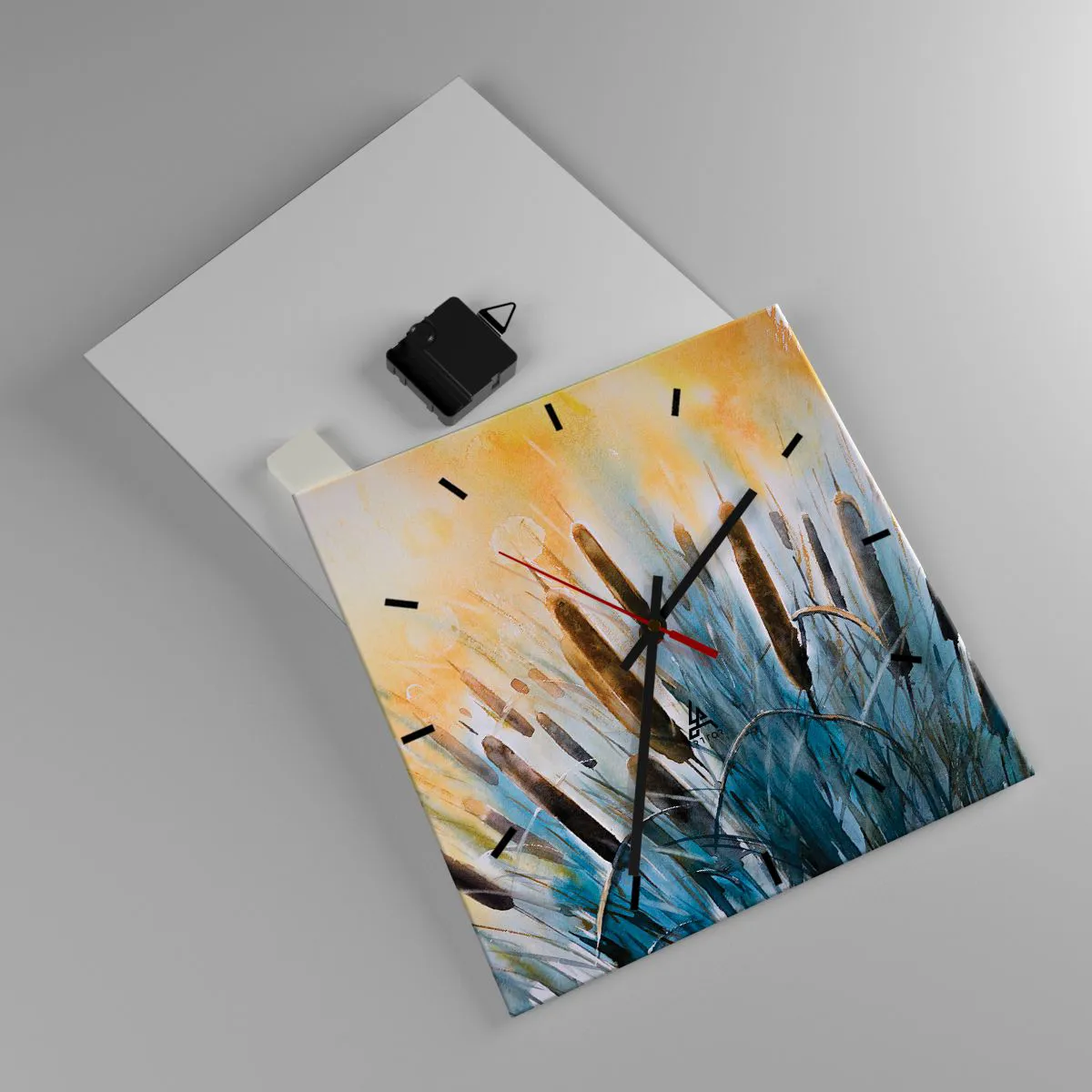 Horloge murale - Pendule murale - Roseaux pittoresques sous les rayons du soleil - 30x30cm - Fraicheur de l'eau, chaleur du soleil - Décoration murale moderne pour le salon et la chambre ARTTOR