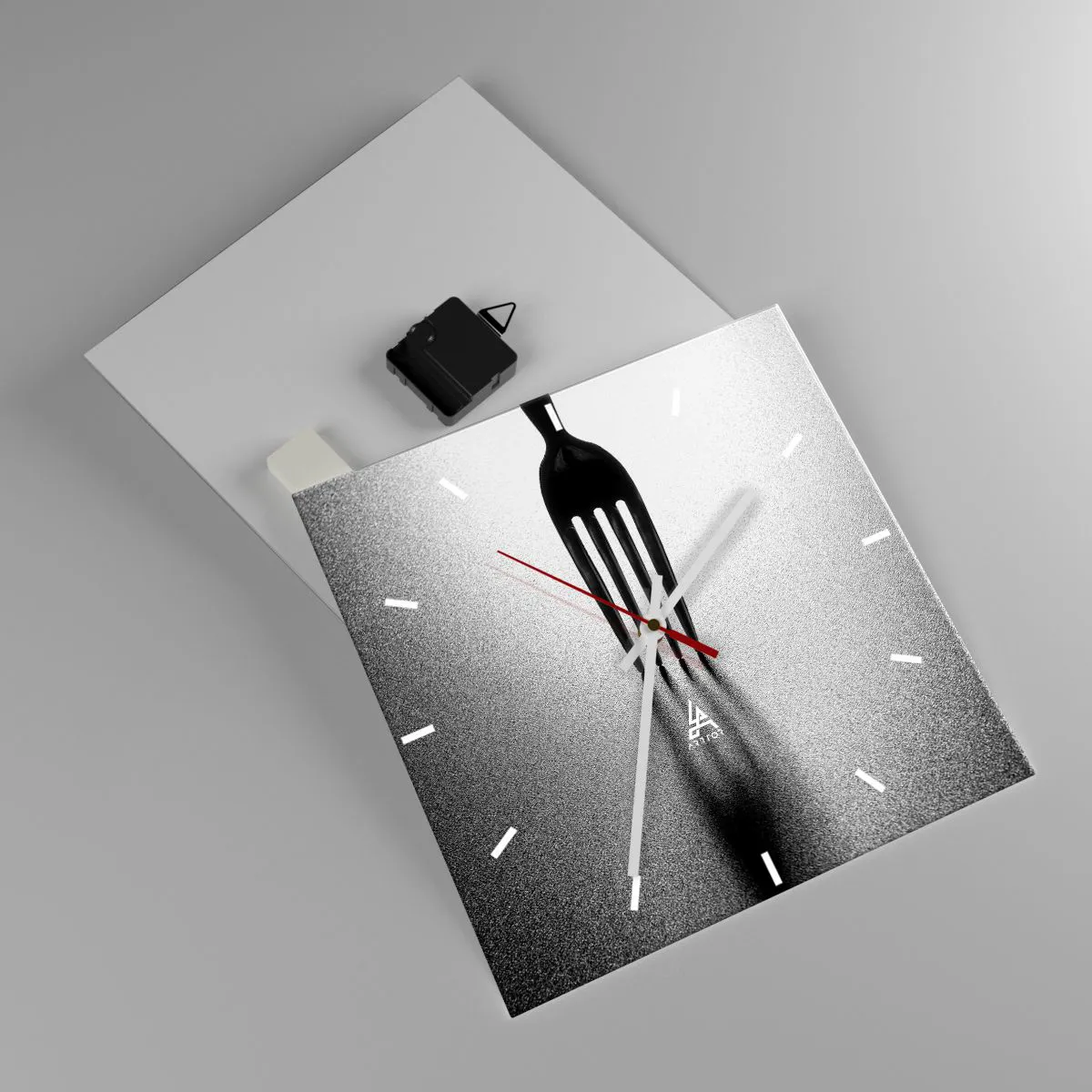 Reloj de pared - Reloj de vidrio - Una versión minimalista de un tenedor en blanco y negro con juego de sombras. - 30x30cm - Luz y sombra - Decoración de pared moderna para salón y dormitorio ARTTOR