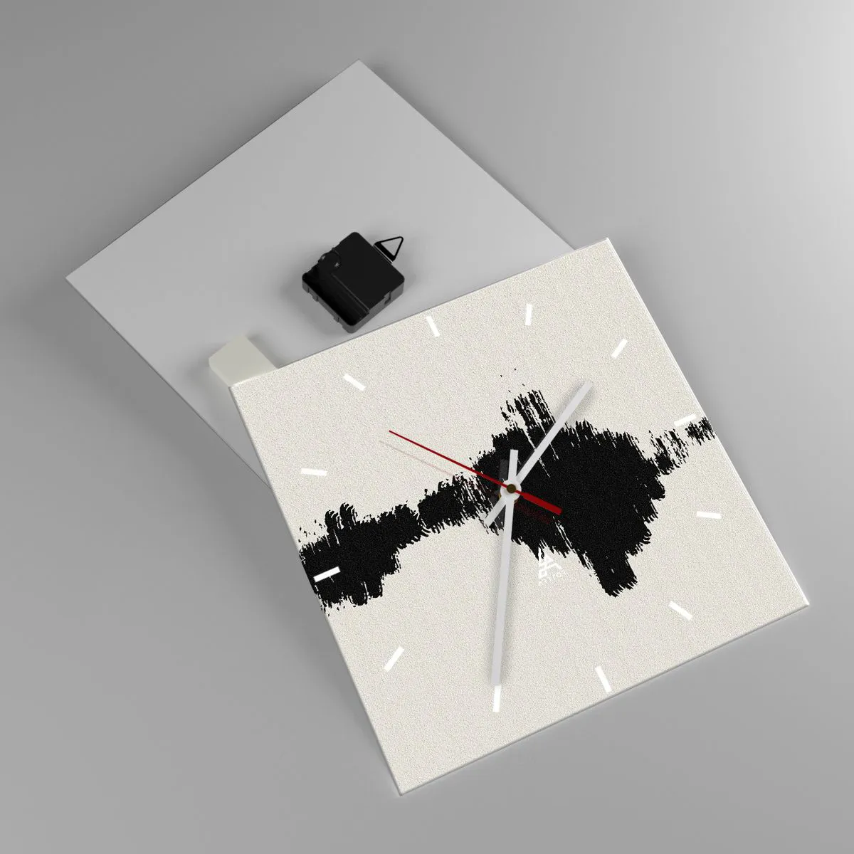 Zegar ścienny - Abstrakcyjny motyw przypominający falę dźwiękową w minimalistycznym stylu - 30x30cm - Drgania wyobraźni - Nowoczesna dekoracja ścienna do salonu i sypialni ARTTOR