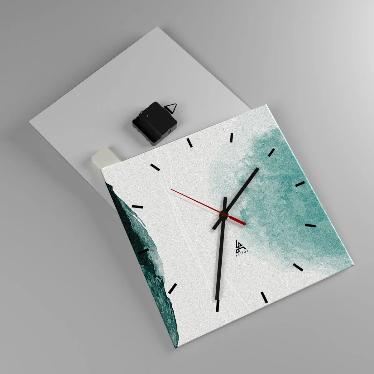 Reloj de pared - Reloj de vidrio - Una delicada composición abstracta en tonos verdes con formas sutiles sobre un fondo claro. - 30x30cm - Un encuentro con la niebla - Decoración de pared moderna para salón y dormitorio ARTTOR