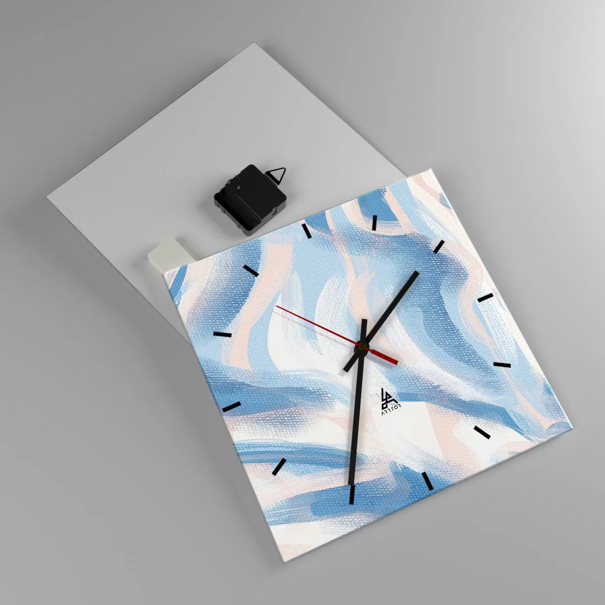 Horloge murale - Pendule murale - Coups de pinceau abstraits dans des tons de bleu et de beige - 30x30cm - Vagues bleues - Décoration murale moderne pour le salon et la chambre ARTTOR