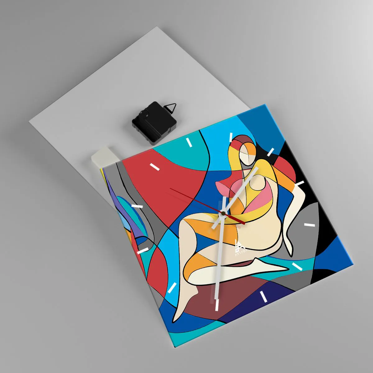 Orologio da parete - Orologio in Vetro - Nudo colorato in stile cubista - 30x30cm - Nudo cubista - Decorazione murale moderna per soggiorno e camera da letto ARTTOR