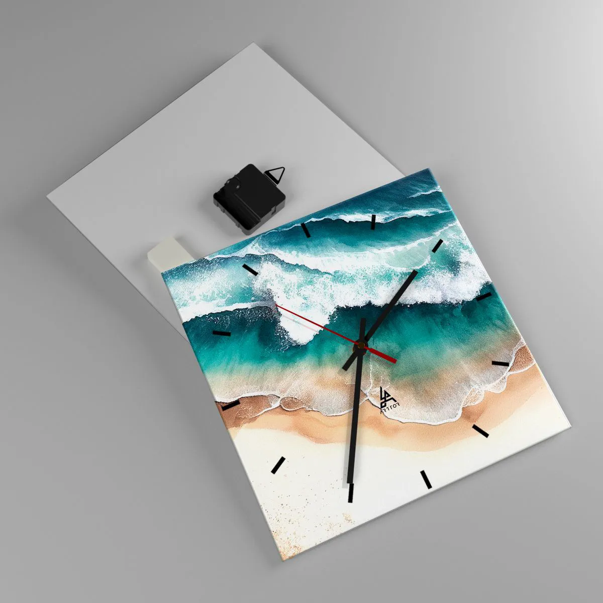 Reloj de pared - Reloj de vidrio - Vista de la playa y las olas del mar en tonos turquesa. - 30x30cm - Un encuentro eterno - Decoración de pared moderna para salón y dormitorio ARTTOR