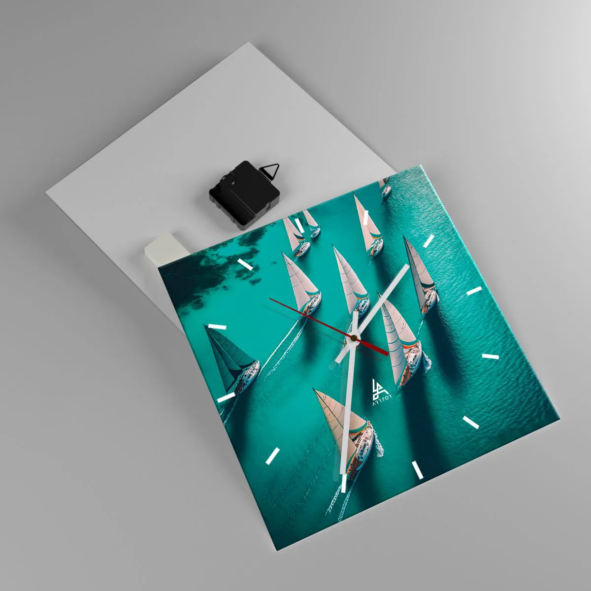 Relógio de parede - Relógio em vidro - Numa competição com o vento - 30x30 cm