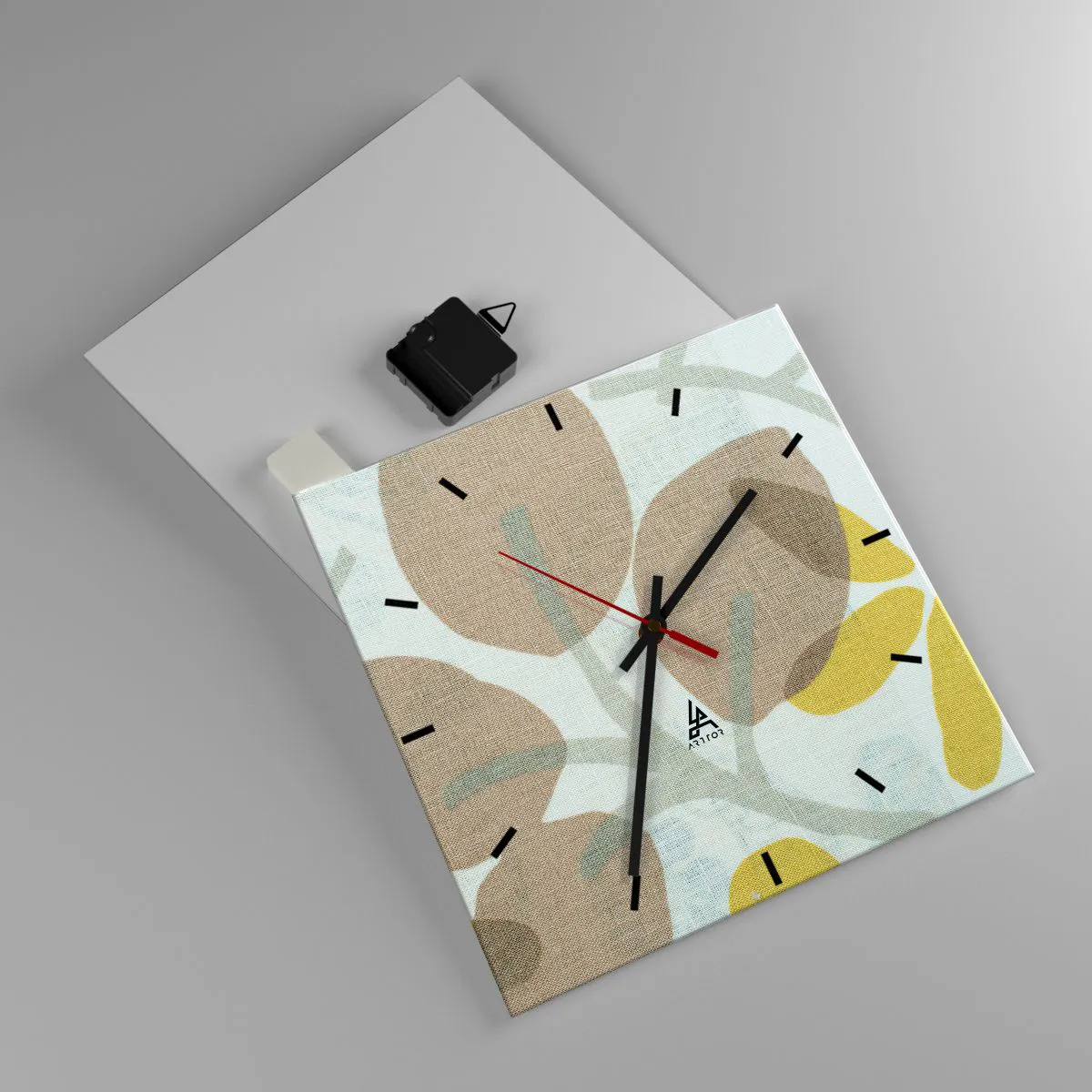 Wanduhr - Glasuhr - Abstrakte Blätter in Beige- und Gelbtönen - 30x30cm - Komposition in voller Sonne - Moderne Wanddekoration für Wohnzimmer und Schlafzimmer ARTTOR