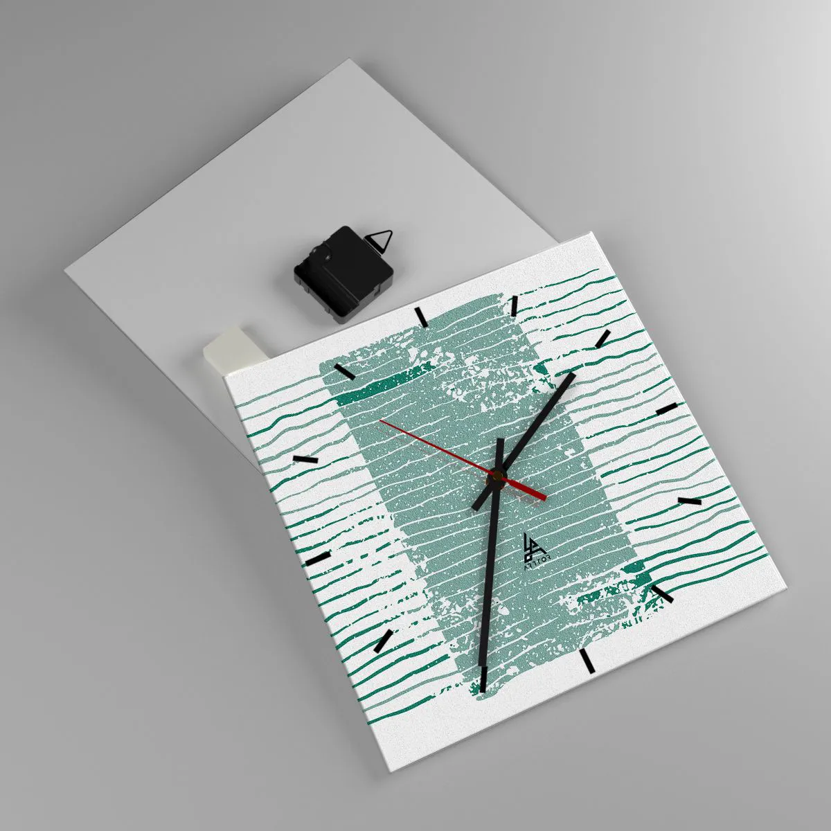 Wanduhr - Glasuhr - Geometrisches Muster in Meeresgrün- und Weißtönen - 30x30cm - Marine Abstraktion - Moderne Wanddekoration für Wohnzimmer und Schlafzimmer ARTTOR