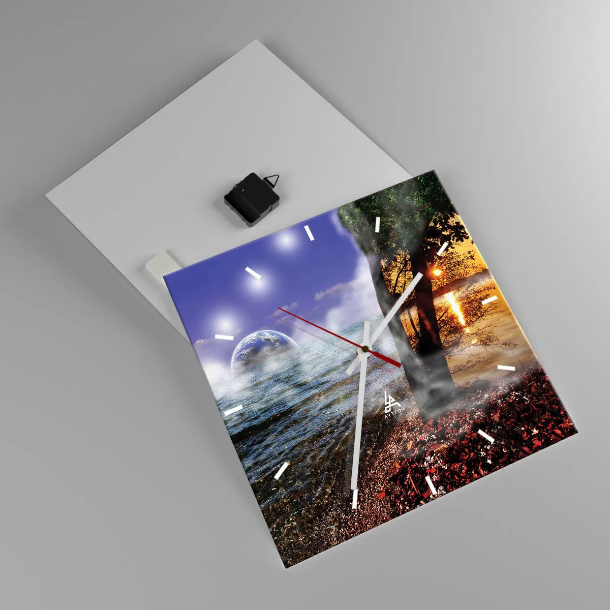 Väggklocka - Klocka på glas - Surrealistiskt landskap - naturens enighet - 40x40 cm