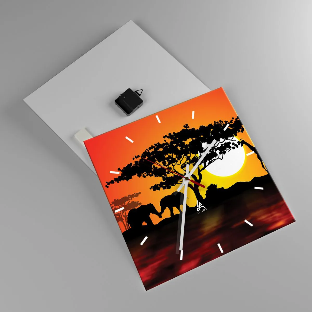 Wanduhr - Glasuhr - Treffen in der Savanne - 40x40 cm