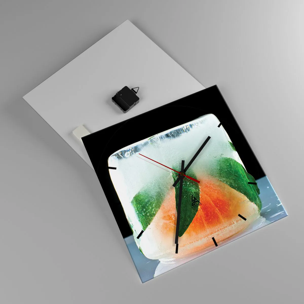 Relógio de parede - Relógio em vidro - Frescor e refresco - 40x40 cm