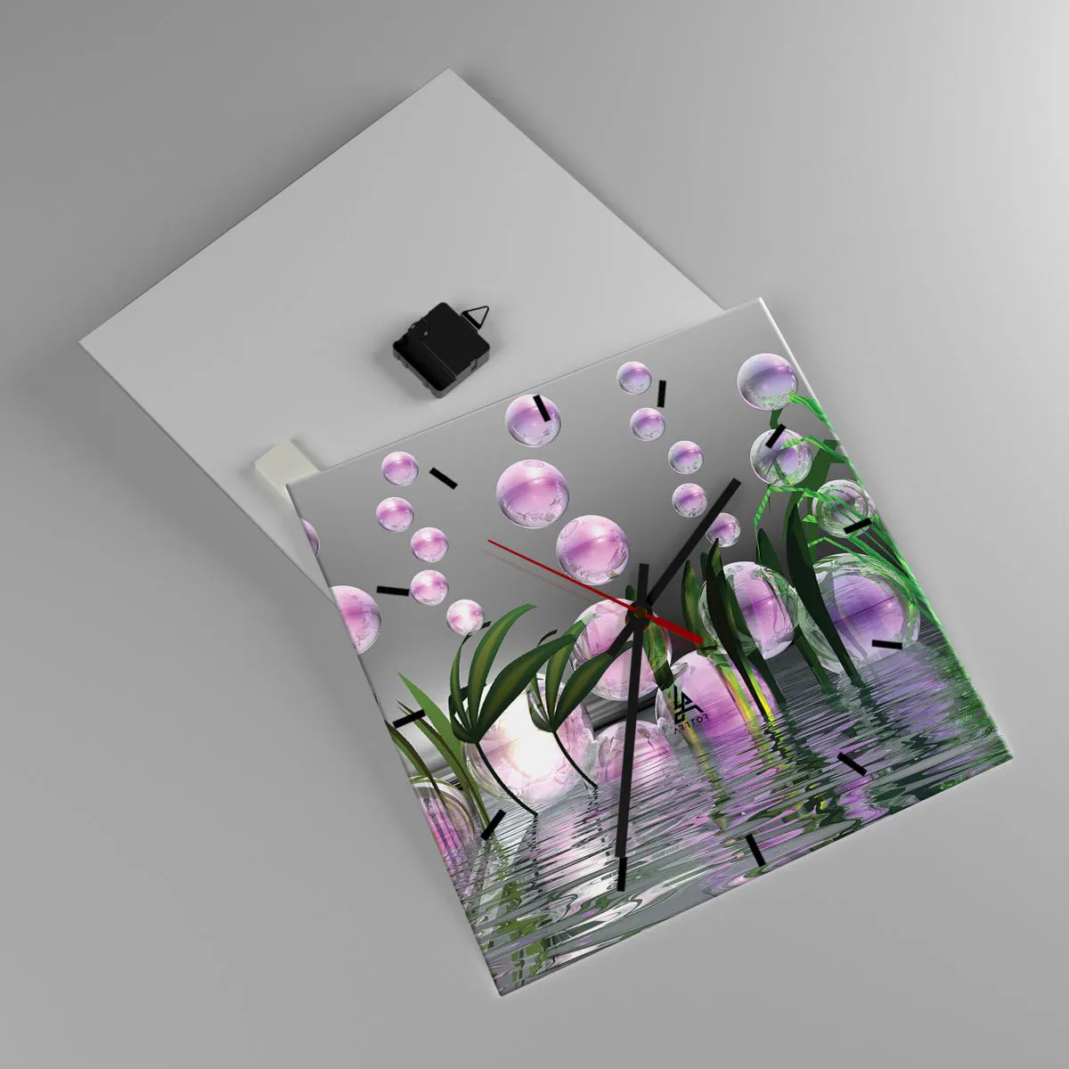 Reloj de pared - Reloj de vidrio - Composición reflexiva de ligereza y vida - 40x40 cm