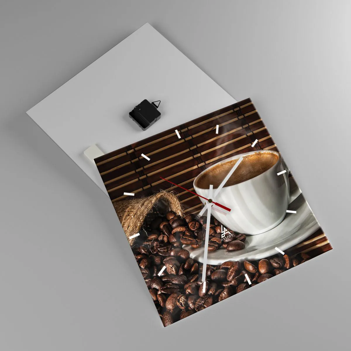 Ceas de perete - Ceas pe sticlă - Negru de cărbune, transparență de chihlimbar - 40x40 cm