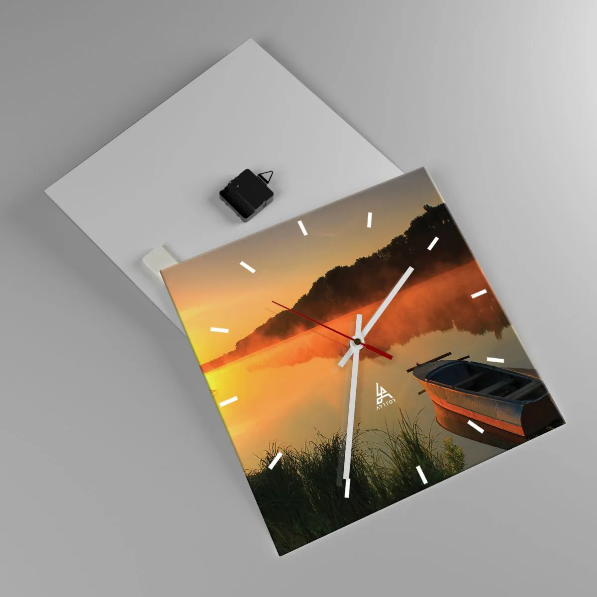 Relógio de parede - Relógio em vidro - Nascer do sol sobre a água como um espelho - 40x40 cm