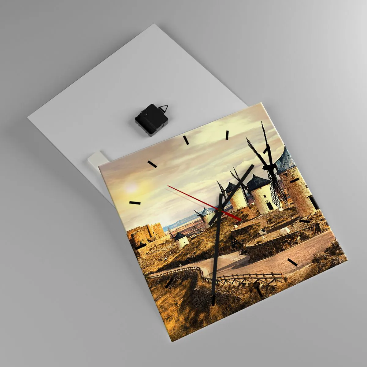 Vægur, Uret - Don Quixote er ved at dukke op - 40x40 cm